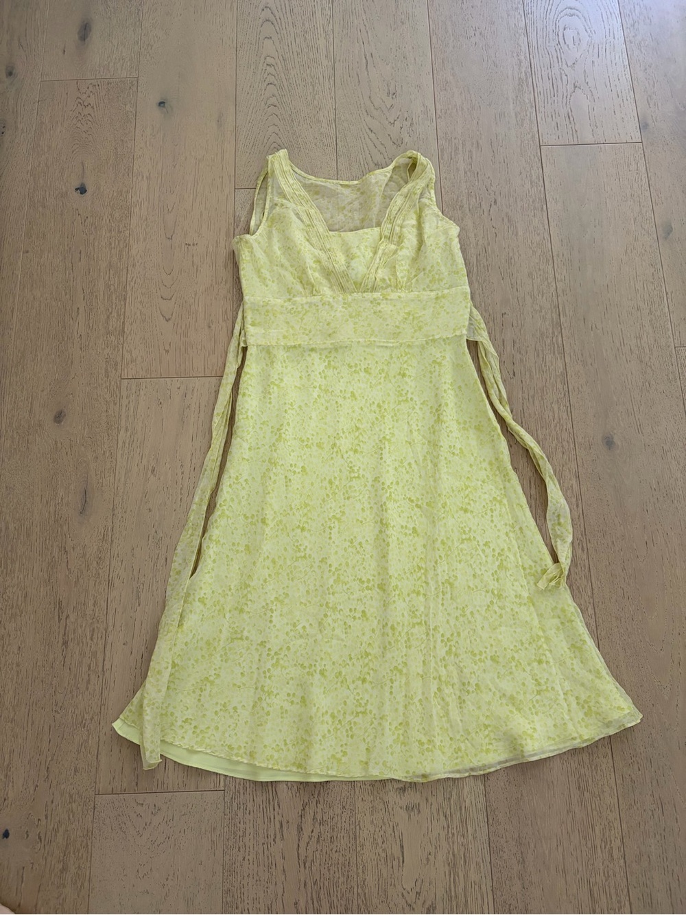 Yellow/Green Floral Sleeveless Midi Dress